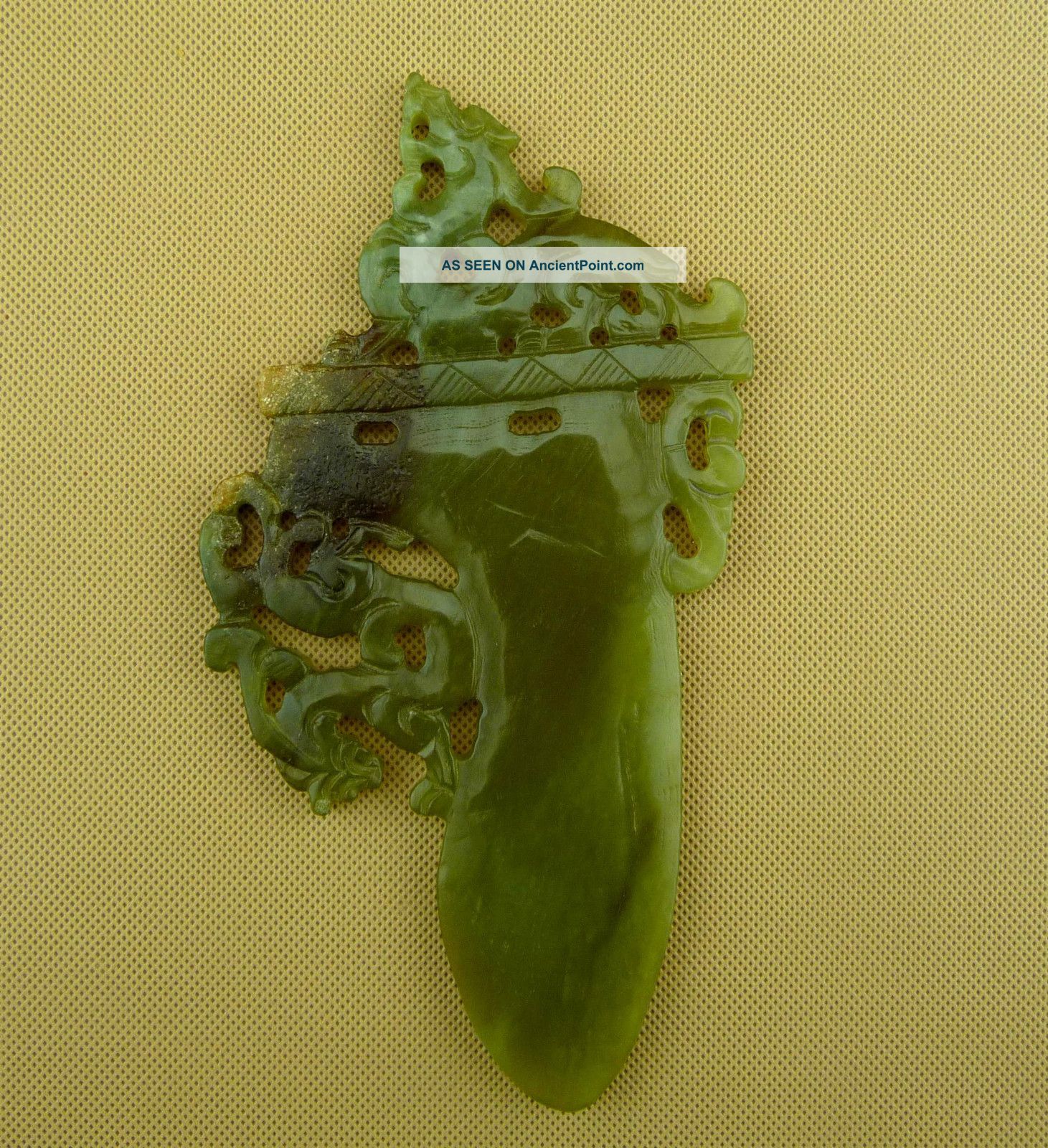 Chinese Classical Hand Carved Green Old Jade Double Dragon Sword/9 - 947 Other photo