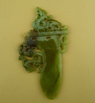 Chinese Classical Hand Carved Green Old Jade Double Dragon Sword/9 - 947 photo