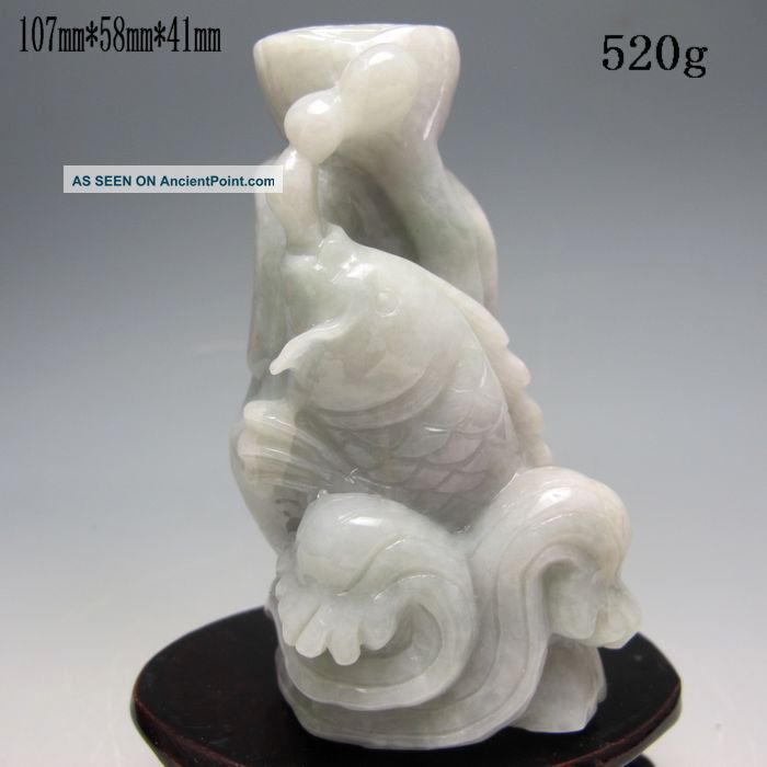 100% Natural Jadeite Jade Hand - Carved Statue - - - Fish Nr/xb1938 Other photo