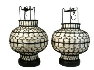 Pair Of Chinese Country Style Small White Round Wedding/festival Lantern photo