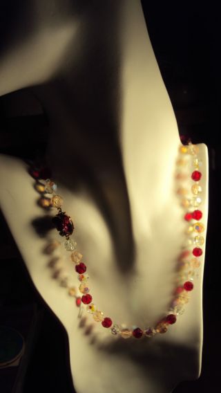 Vintage Crystal Necklace W/ Pink Red And Clear Crystal Beads photo