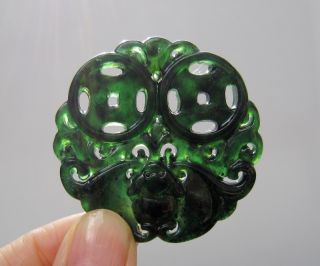 Chinese Hetian Black Green Jade Hollow Out Carved Bats Pendant Nr photo