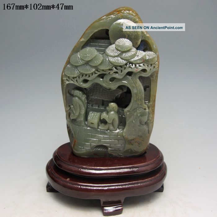 100% Natural Hetian Jade Hand - Carved Statues (with A Certificate) - Man&pine Tree Other photo