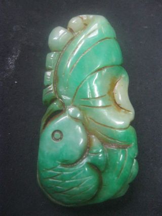 Hot Sale Chinese Old Green Amulet Jade Pendant /fish& Lotus 