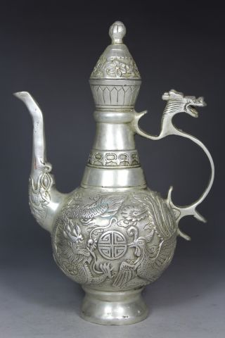 Chinese Old Silver - Plated Wonderful Handwork Hammered Dragon Tea Pot photo