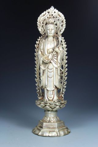 Chinese Handwork Kwan - Yin Old White Copper Statue photo