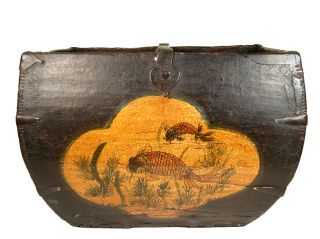 Chinese Antique Country Style Wood Dou/basket,  Fish&flower Pattern photo