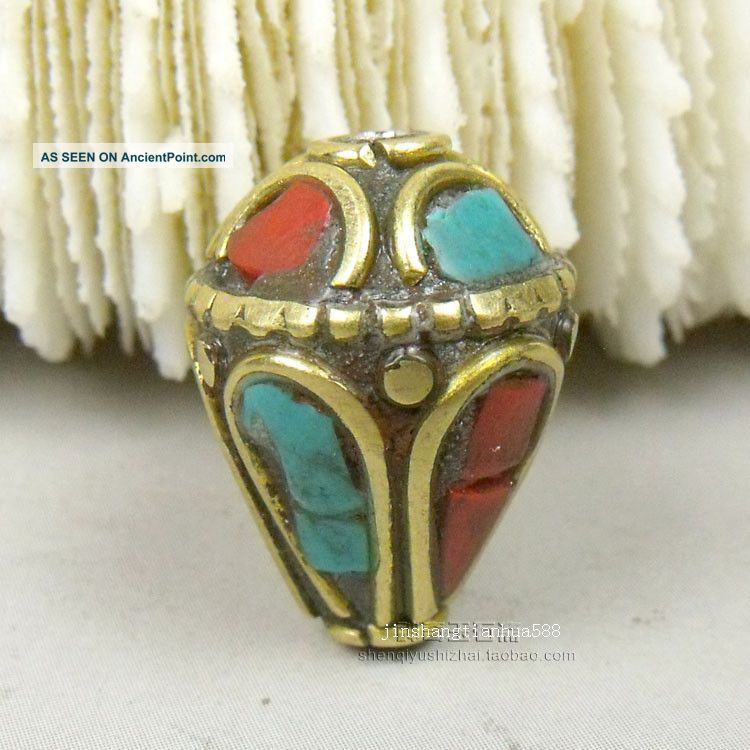 Js152 Chinese Tibetan Handmade Turquoise Brass Dzi Beads Pendant Other photo