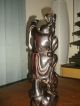 Antique Chinese Carved Boxwood Sennin Buddha Reaching Standing On Top A Dog 19c. Buddha photo 8