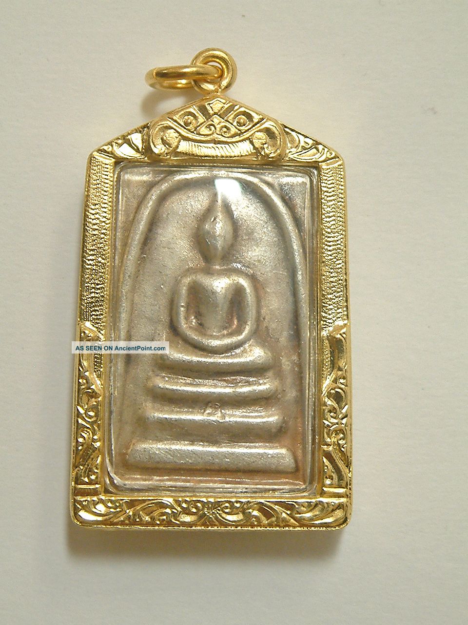Antique Old Powder Phra Somdej Toh Buddha Buddhist Thai Amulet Pendant Gold Case Amulets photo