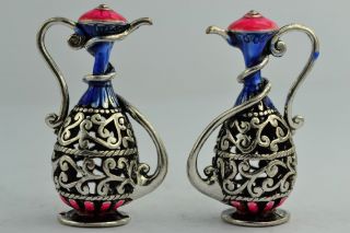 Asian Old Collectibles Decorated Handwork White Copper Pair Teapot Pendant Aaaaa photo