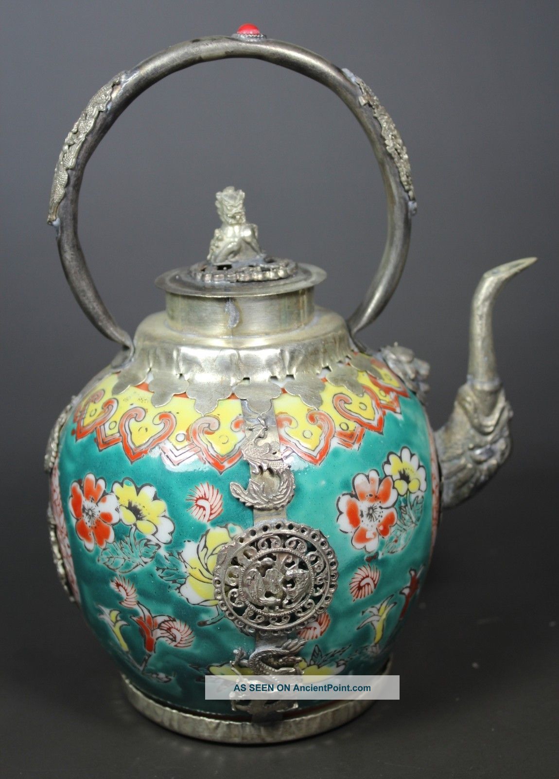 Chinese Handwork Painting Dragon Phoenix Old Porcelain Tea Pot Porcelain photo