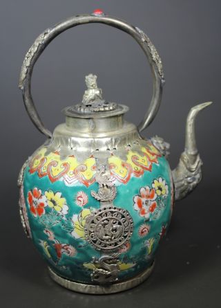 Chinese Handwork Painting Dragon Phoenix Old Porcelain Tea Pot photo
