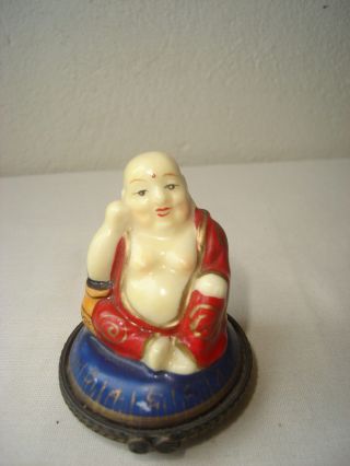 Vintage Hand Painted Lucky Buddha Lidded Trinket Box photo