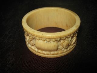 Antique Chinese Bone Napkin Ring Deep Carved Figural 19th Century Nr photo
