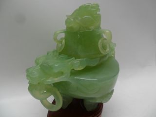 Fine Chinese Carving Natural Translucent Jade Sculpture Incense Burner photo