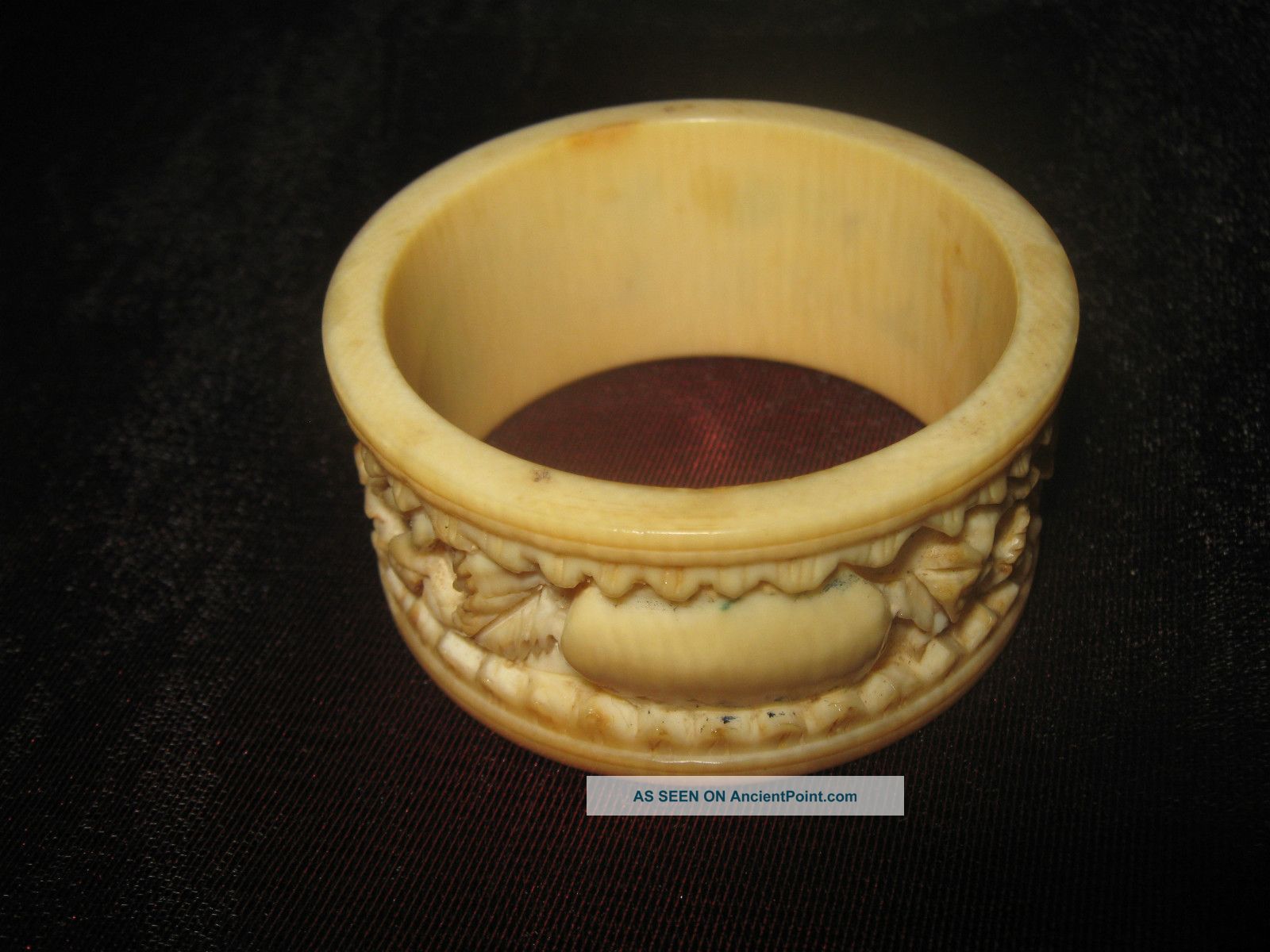 Antique Chinese Bone Napkin Ring Deep Carved Figural 19th Century Nr Other photo
