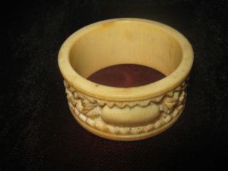 Antique Chinese Bone Napkin Ring Deep Carved Figural 19th Century Nr photo