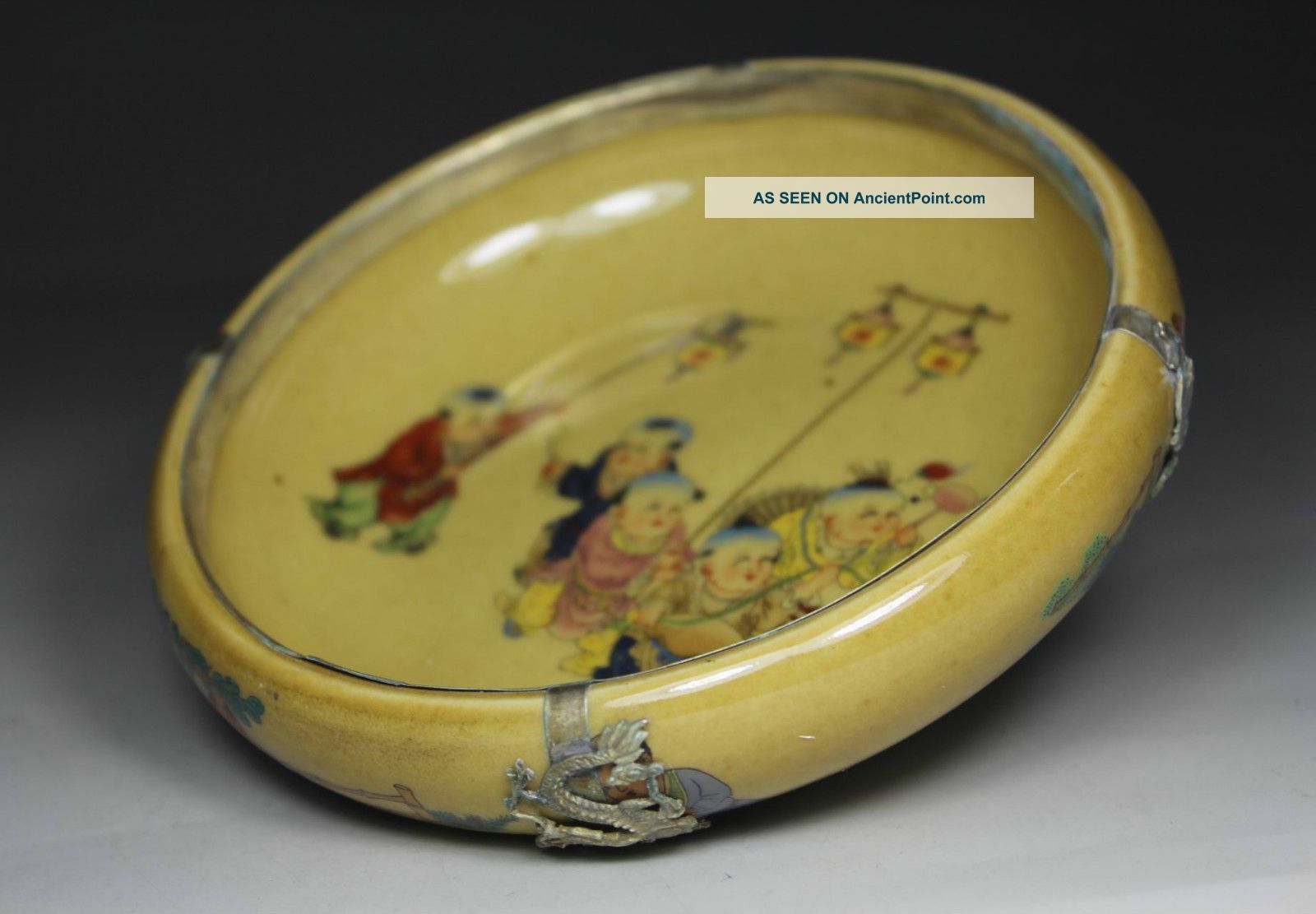 Chinese Old Porcelain Handwork Painting Favorite Dragon Ashtray Inkstone Other photo