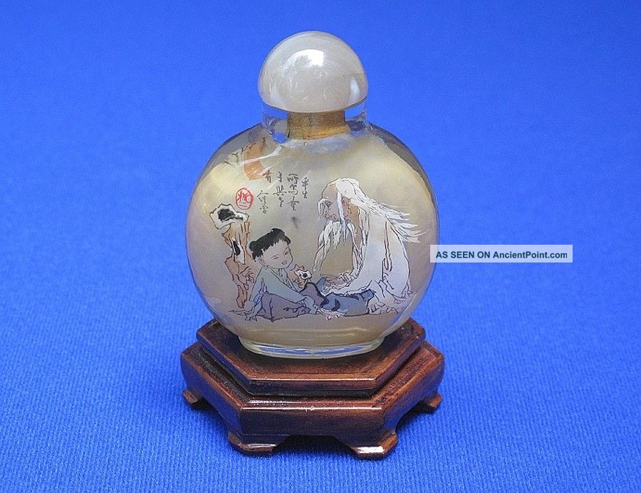 Reverse Japanese painting reverse  Antique Bottle glass Snuff  Fine Painting japanese Glass Signed