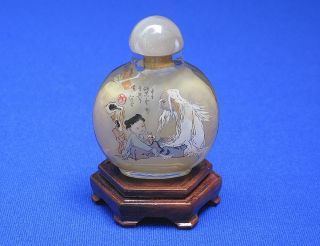Fine Antique Japanese Reverse Glass Painting Snuff Bottle Signed/marked photo
