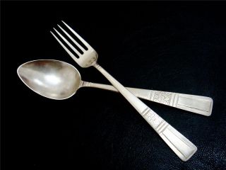 Old Antique Sterling Silver Fork & Spoon Set / Hallmark 800 / 85gr photo