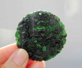 Chinese Hetian Black Green Jade Carved Dragon Pendant Nr photo