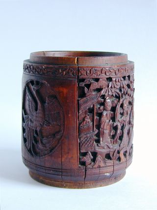 A Chinese Qing Dynasty Well Carved Bamboo Brush Pot photo