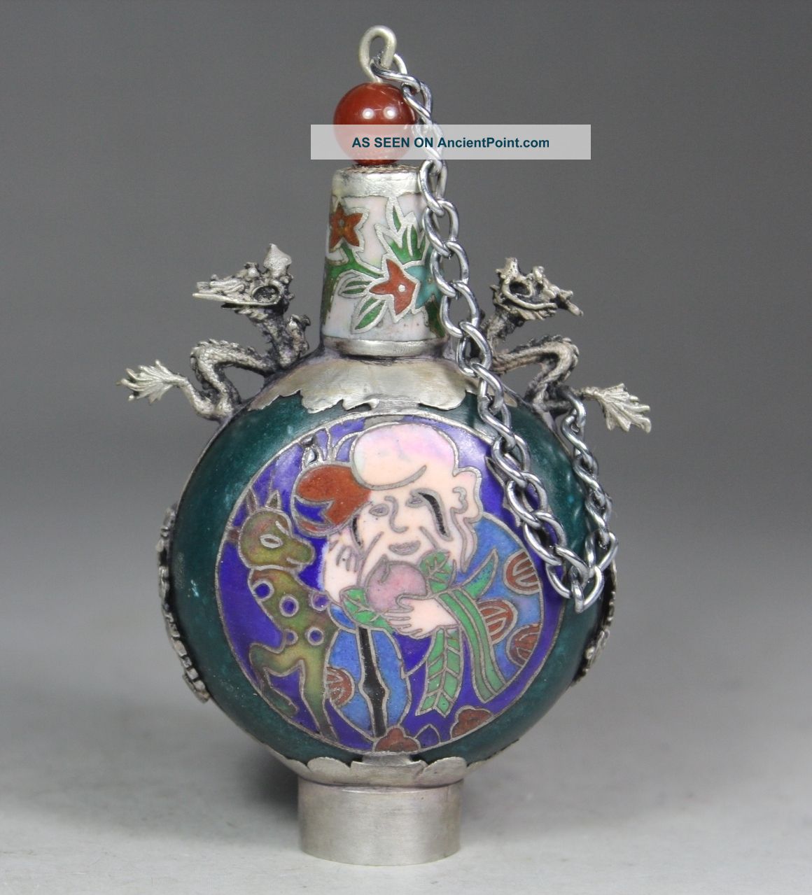 Chinese Handwork Painting Elder Dragon Old Jade Cloisonne Snuff Bottle Snuff Bottles photo