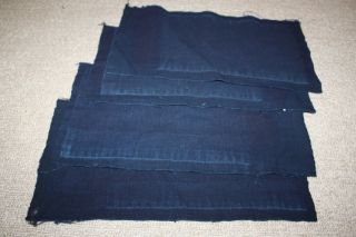 Japanese Old Antique Indigo Dye Thick Cottontextile Fabric 1900 - 1940 4 Pieces photo