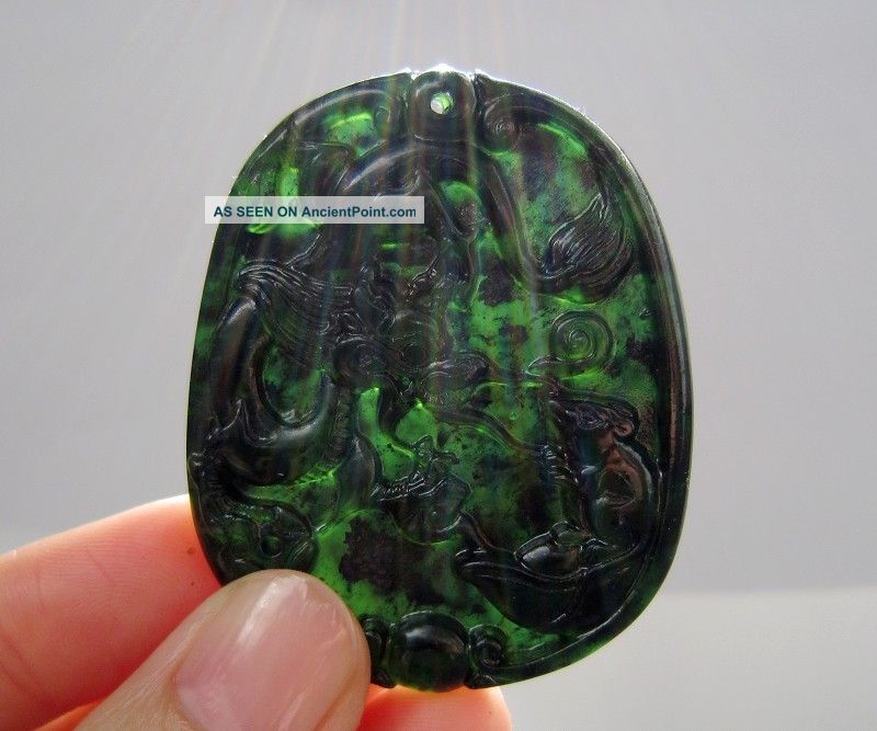 Chinese Hetian Black Green Jade Carved Dragon Rat Pendant Nr Other photo
