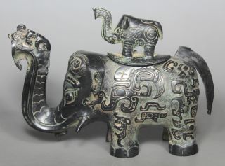 Chinese Old Bronze Handwork Small Elephant Ride The Big One Statue photo