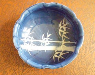 Japanese Hand Made Ceramic Bowl.  Blue.  Signed. photo