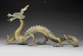 Chinese Old Brass Wonderful Handwork Hammered Dragon Statue Decoration photo