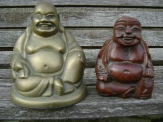 Antique Qing Chinese Bronze Buddha Buddah And Wood Buddha photo