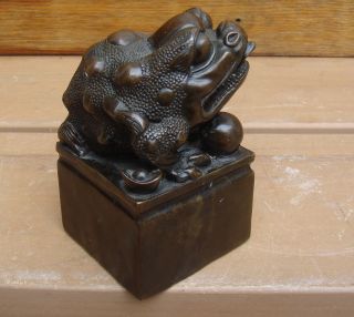 Antique 19c Important Chinese Asian Bronze Frog Toad Statue photo