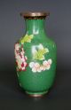 Antique Chinese Cloisonne Enamel Vase Green With Geraniums China Vases photo 1