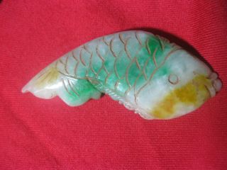 Chinese Antique Old Green Jadeite Pendant /big Fish Pendant photo