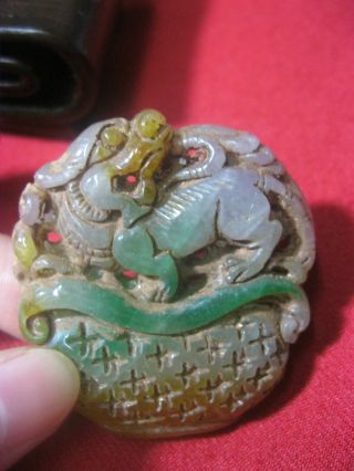 New Arrive Chinese Antique Old Green Jadeite Pendant /pixiu Animal photo