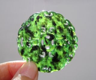 Chinese Hetian Black Green Jade Hollow Out Carved Pendant Nr photo