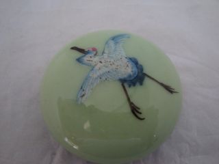 Old Antique Chinese Hand Painted Stork Porcelain Powder Box photo