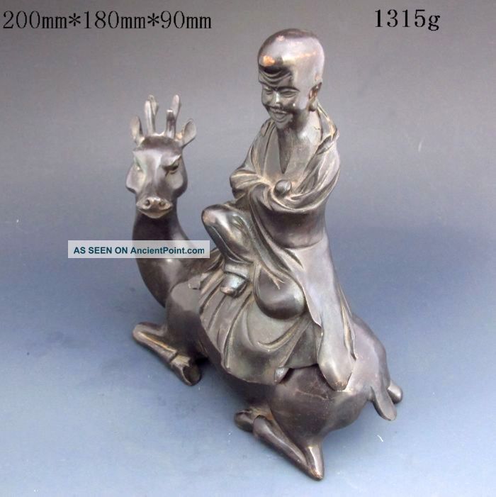 Chinese Bronze Pot & Lid W Buddha & Deer Nr Pots photo