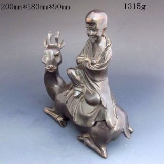 Chinese Bronze Pot & Lid W Buddha & Deer Nr photo
