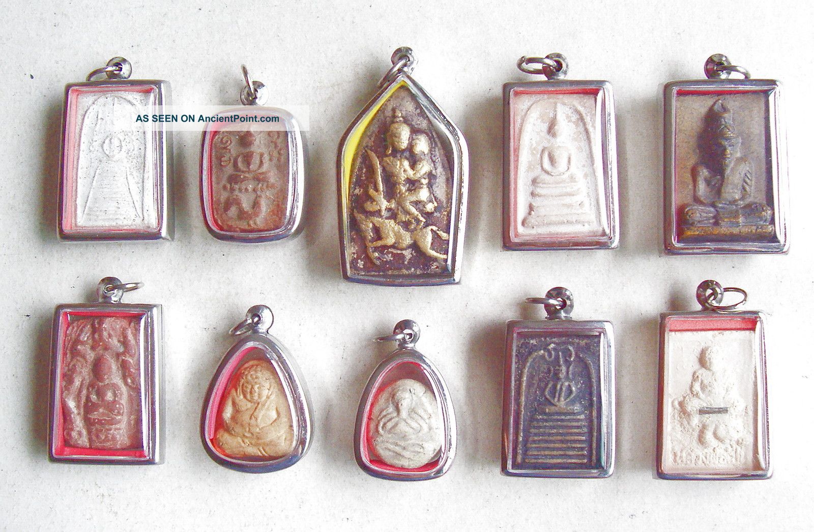 10 Thai Buddhist Buddha Antique Clay Amulet Medallions Amulets photo