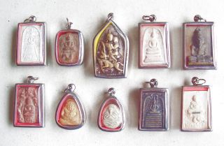10 Thai Buddhist Buddha Antique Clay Amulet Medallions photo