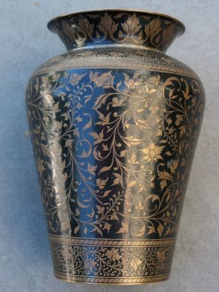 Great Design Black Niello Enamel Bronze Vase Moradabad India C 1870 Anglo - Indian photo