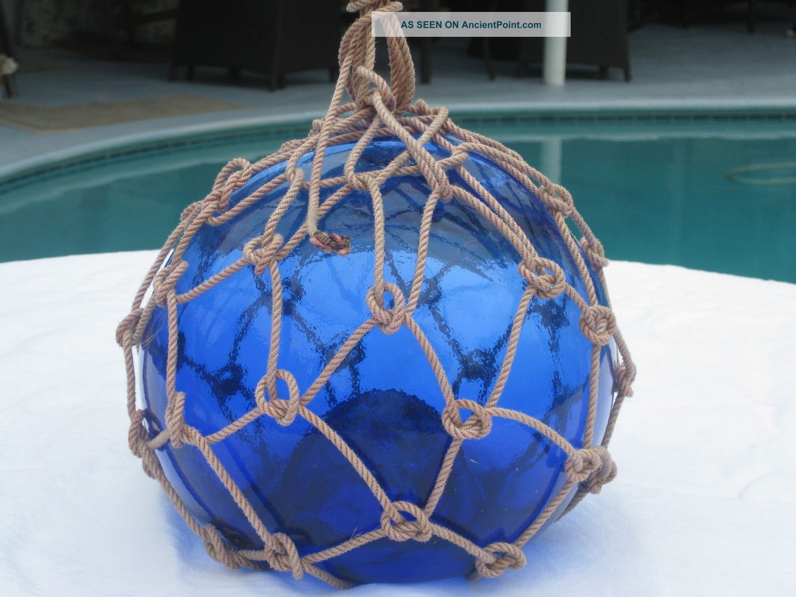 Antique Japanese Glass Fish Net Floats - Dark Deep Blue - Medium Fishing Nets & Floats photo