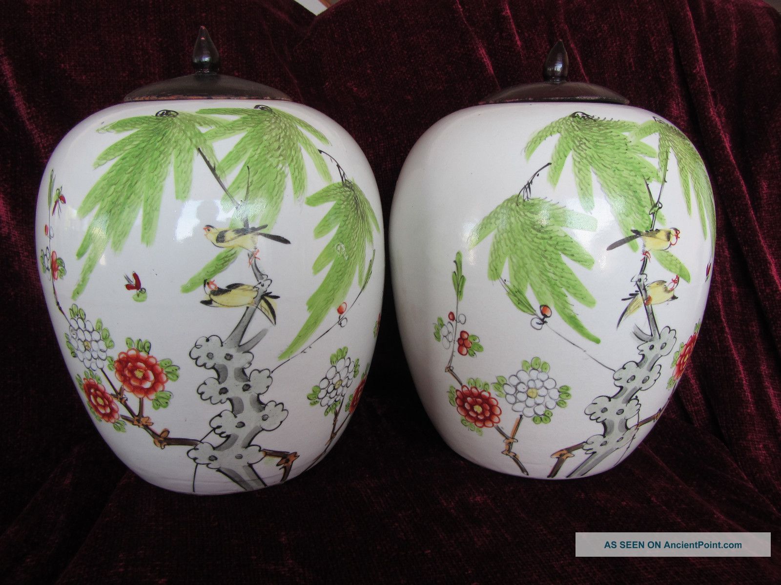 Pair Of Antique 19th C Chinese Famille Rose Porcelain Ginger Jars Pots photo