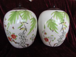 Pair Of Antique 19th C Chinese Famille Rose Porcelain Ginger Jars photo