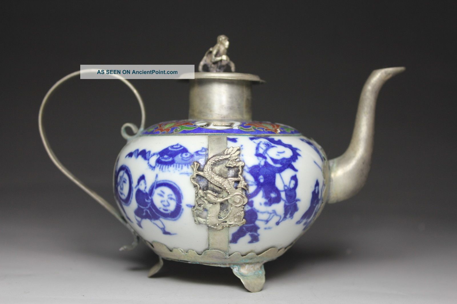 Chinese Handwork Painting Hero Dragon Phoenix Old Porcelain Tea Pot Porcelain photo